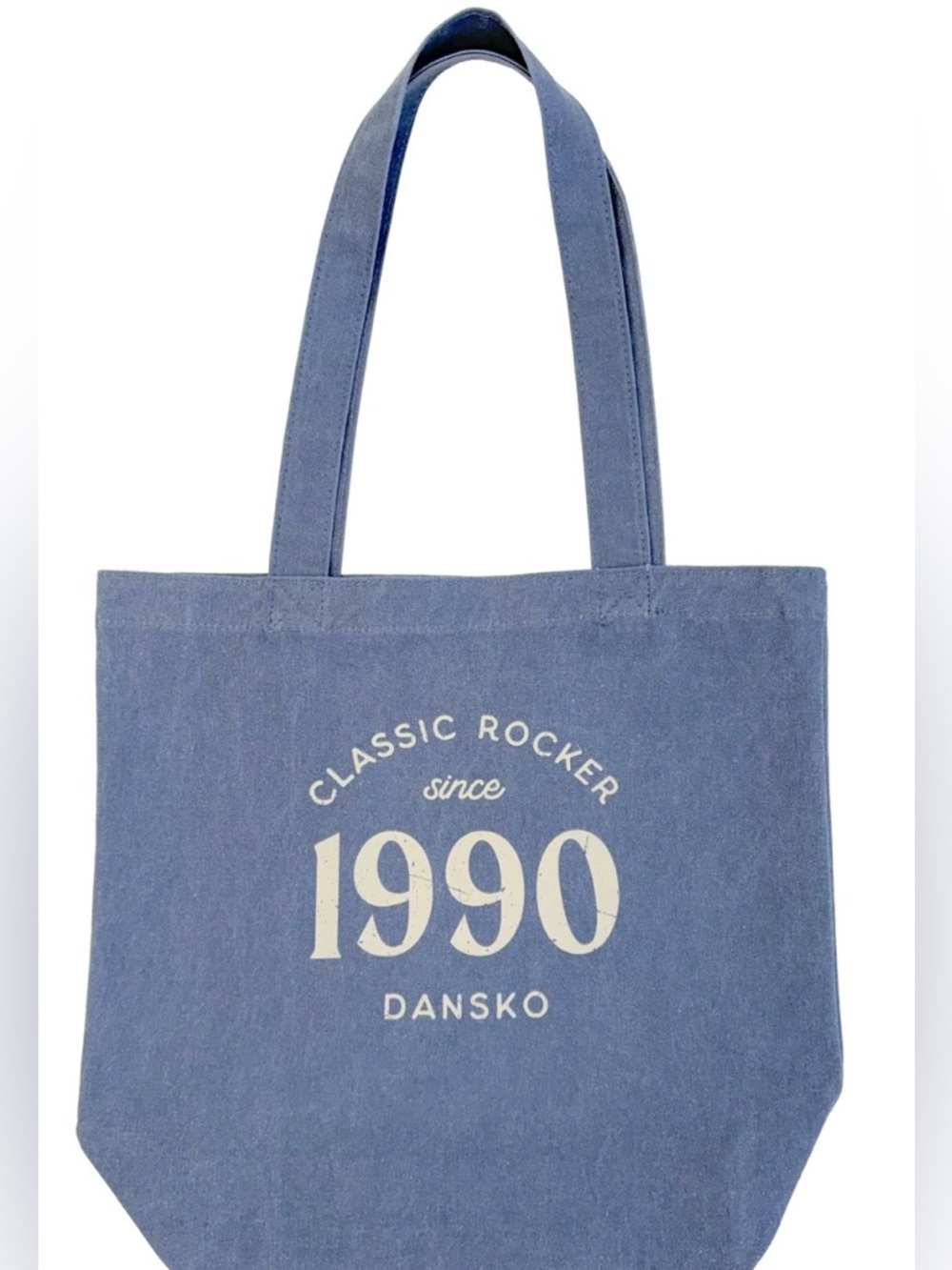 Dansko Blue Canvas Tote with 'Classic Rocker 1990' Print